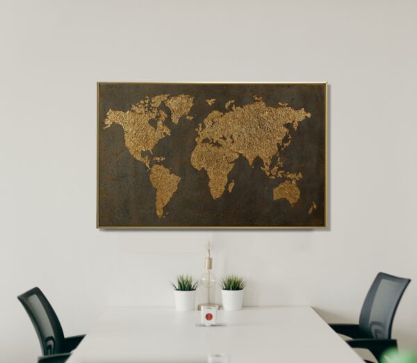 Golden World Map in Grey Textured - Image 2